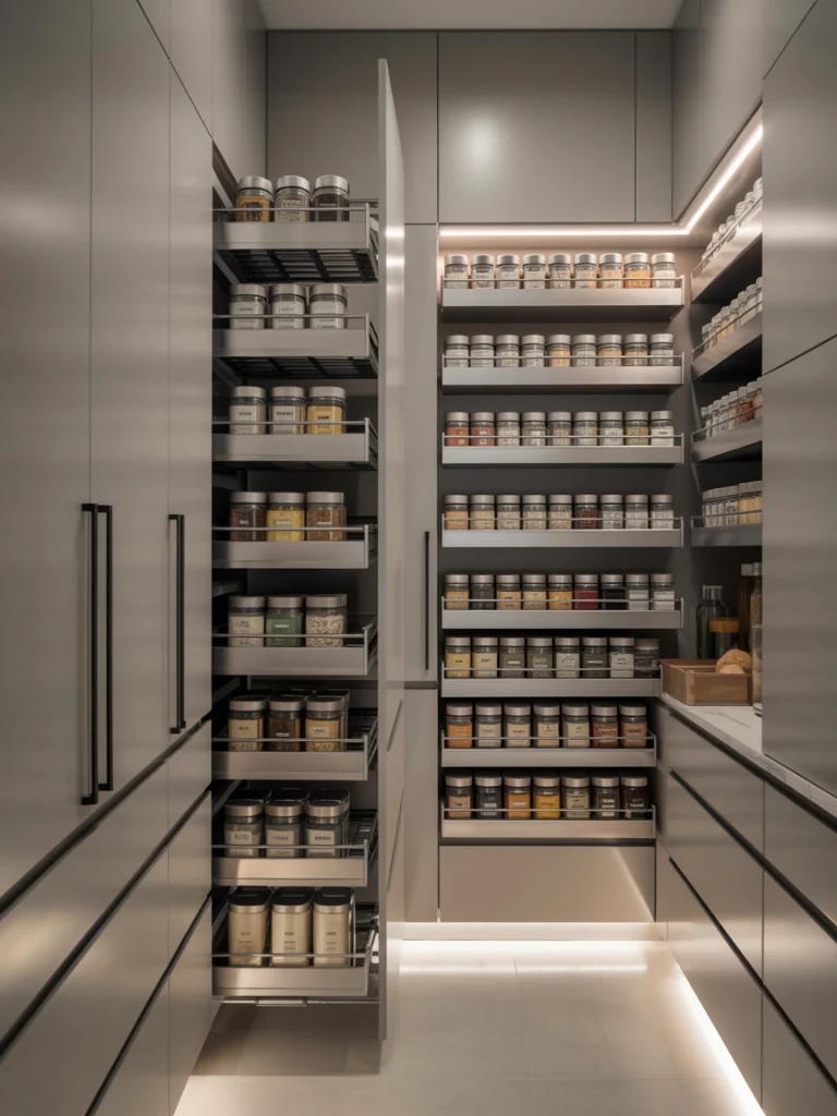 Pantry Featuring Pull-Out Systems and Sliding Racks