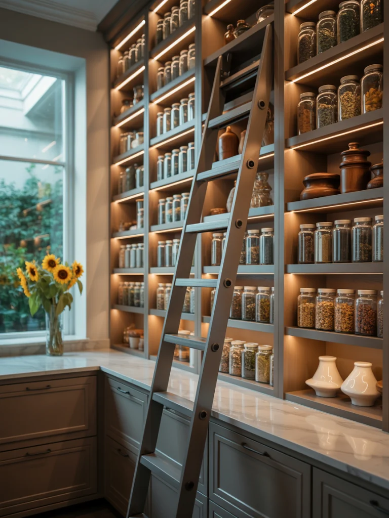 Pantry With Library Ladder Access