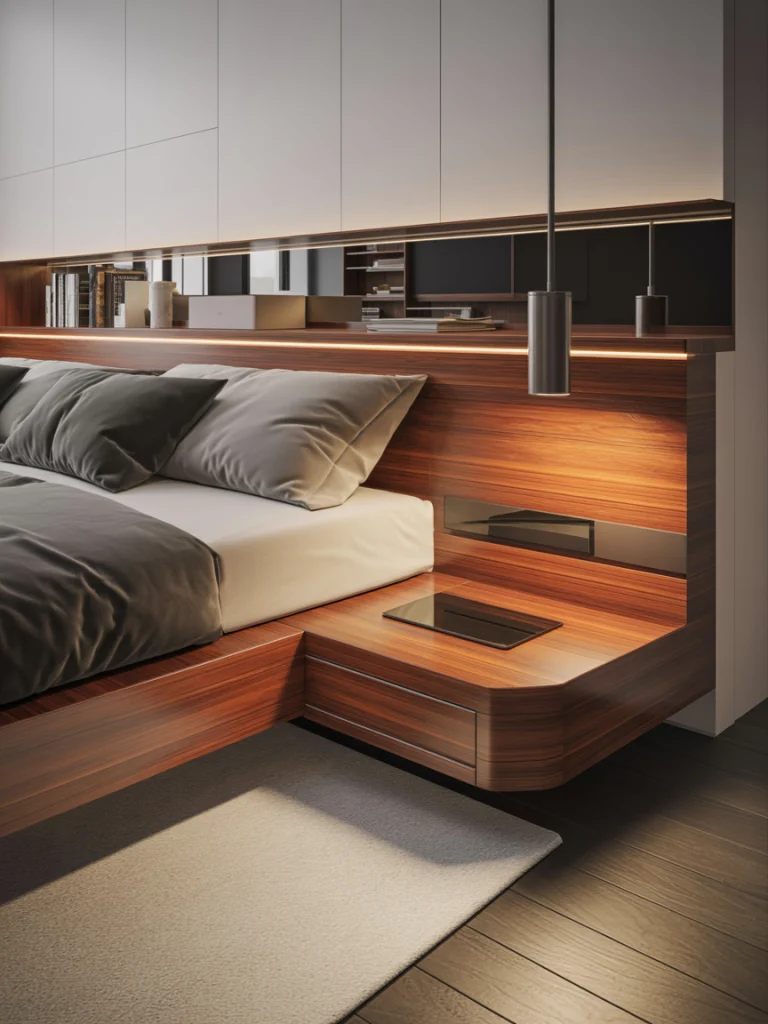 Platform beds with floating nightstands