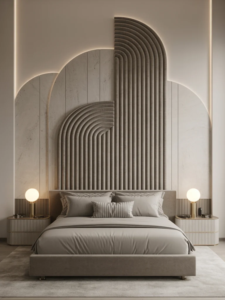 Sculptural headboards with architectural lines