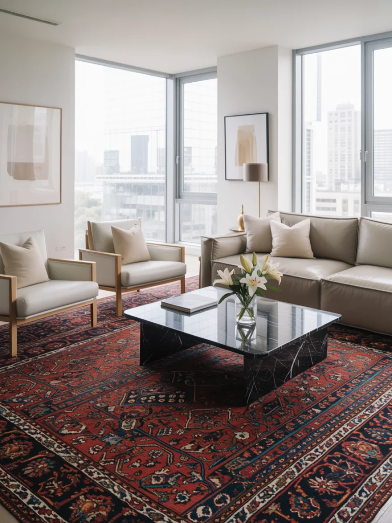 Use Rugs as invisible walls in open layout ideas
