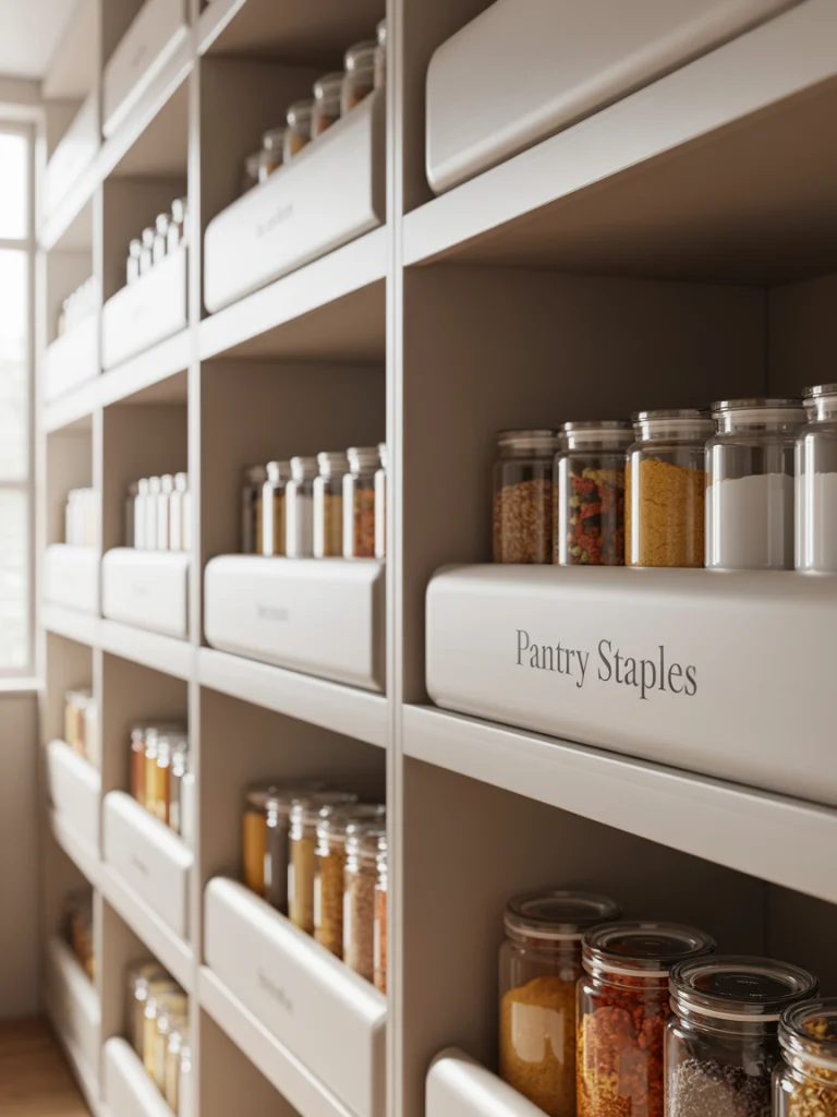 Use wipe-clean shelves with protective edges